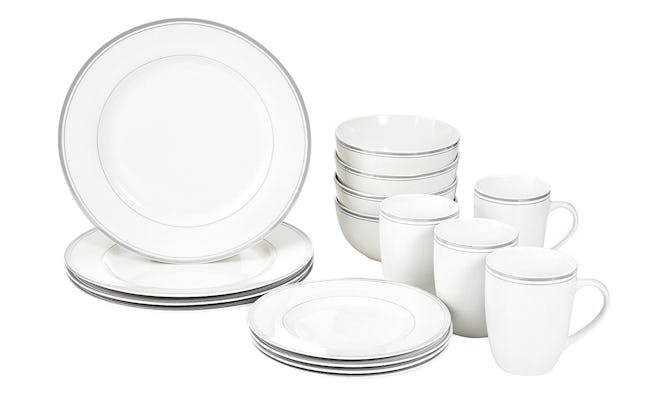 AmazonBasics 16-Piece Cafe Stripe Dinnerware Set