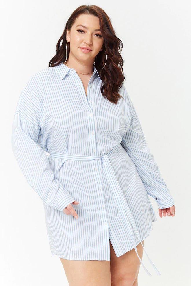 Plus Size Pinstriped Shirt Dress