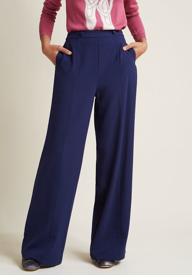 Wide-Leg Trousers with Button Waist