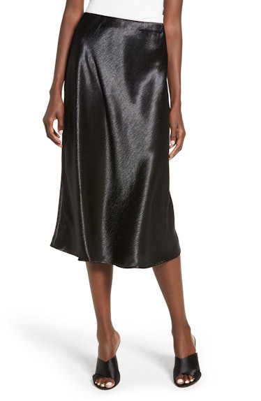 LOVE, FIRE Satin Midi Skirt 