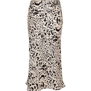 Black leopard print satin midi skirt