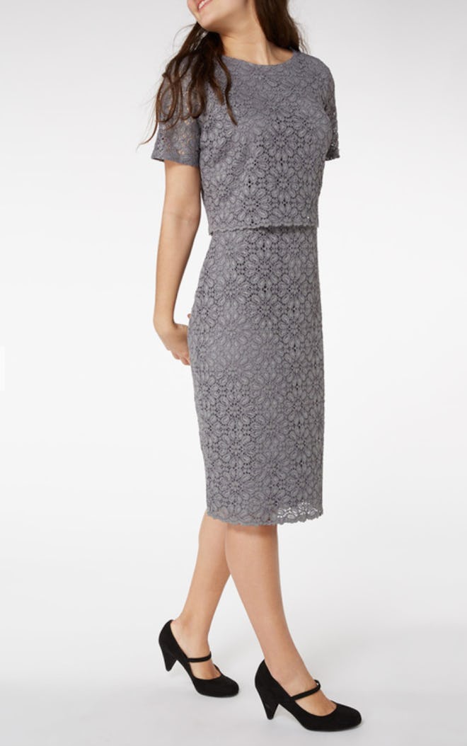 Grey Double Layer Lace Dress