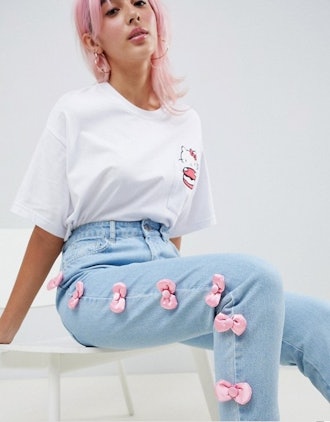 Hello Kitty x ASOS DESIGN Jeans With Satin Bow Detail 