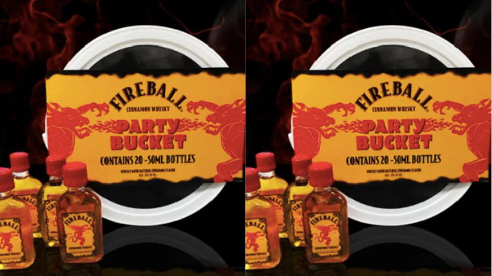 Fireball Party Buckets Exist & There Are 20 Mini Bottles In Each Of Them
