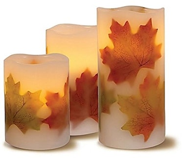 Flameless Candle LED Lights With Decorative Fall Leaves