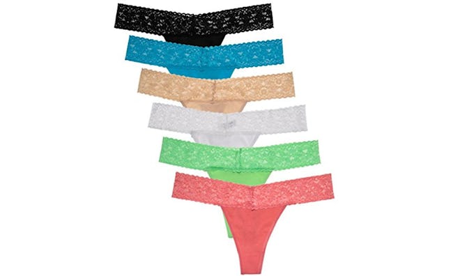 Jo & Bette Women's Cotton Thong Underwear Lace Trim 