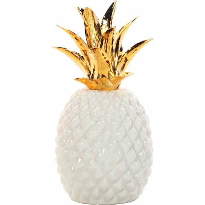 Mainstays Decorative Ceramic Pineapple, White and Gold