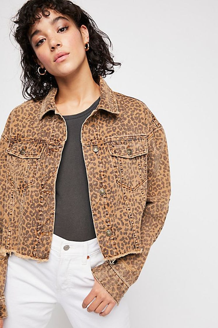 Cropped Leopard Denim Jacket