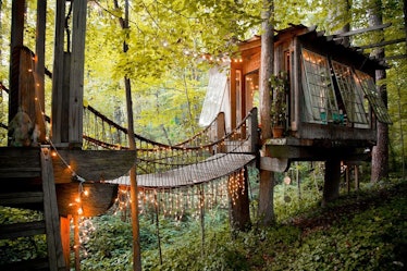 This treehouse cabin Airbnb is the stuff of fairy tales with lights and plenty of charm.
