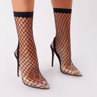 Wink Clear Perspex  Fishnet Heels In Black