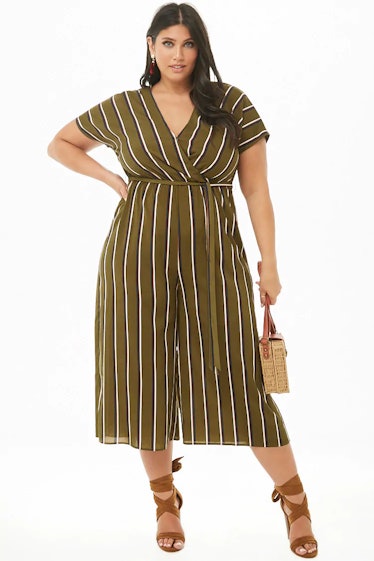 Plus Size Striped Surplice Palazzo Jumpsuit