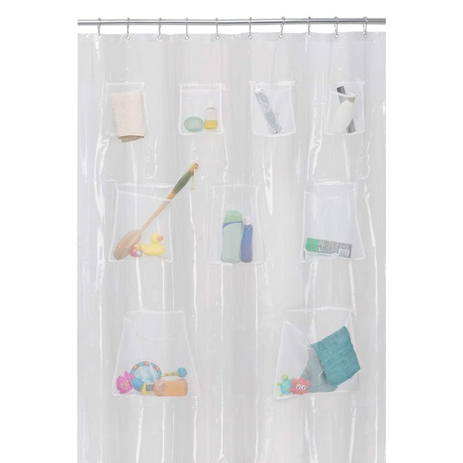 MAYTEX Quick Dry Mesh Pockets PEVA Shower Curtain or Liner, Bath/Shower Organizer, Clear