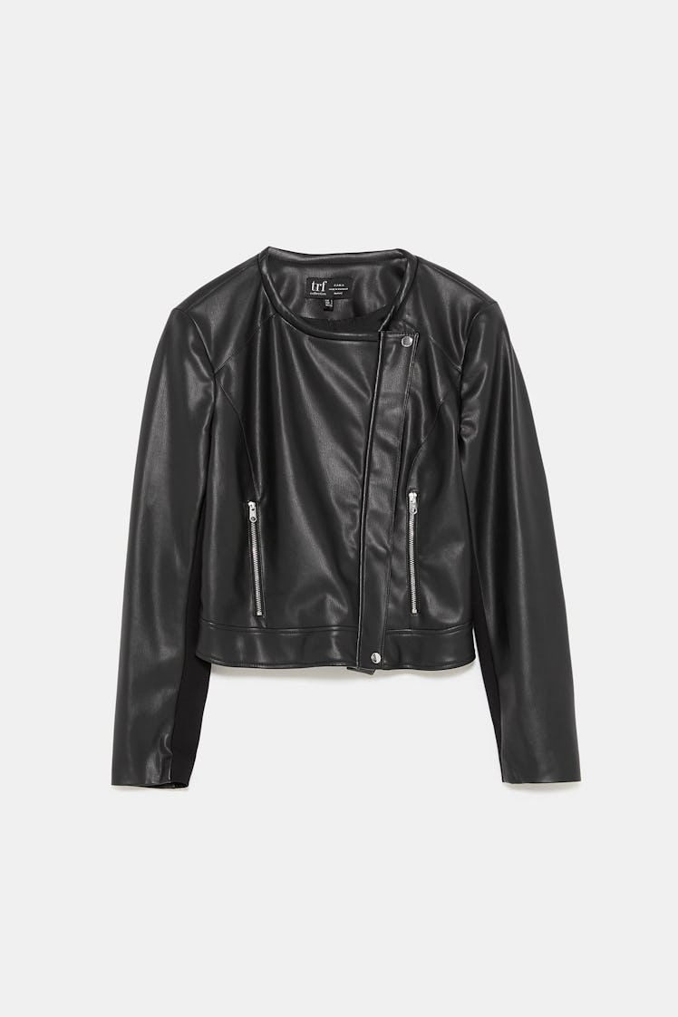 CONTRASTING FAUX LEATHER JACKET