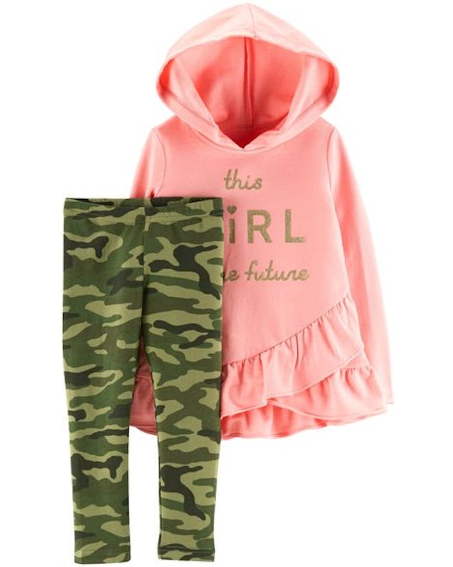 2-Piece French Terry Hoodie & Camo Legging Set