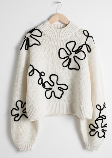 Wool Blend Floral Rope Sweater