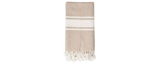 Cotton Throw Blanket - Beige with Ivory Stripes — 3R Studios 