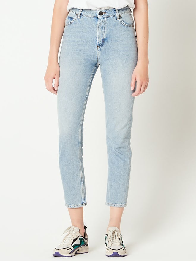 High-Waisted Washed Jeans