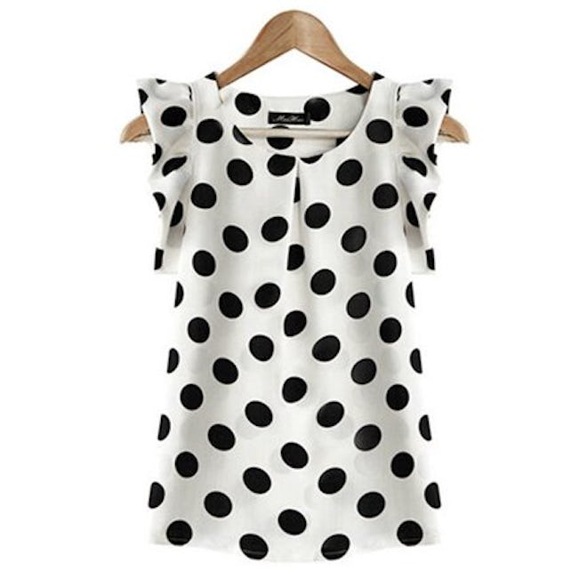 EFINNY Chiffon Polka Dot Ruffle Sleeve Office Shirt