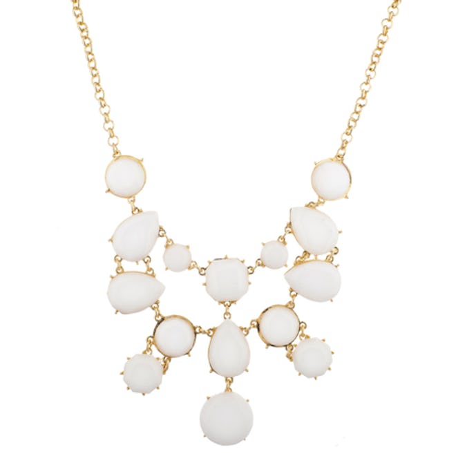 Lux Accessories Gold Tone White Acrylic Geo Stone Waterfall Statement Necklace 