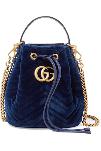 GG Marmont Leather-Trimmed Quilted Velvet Bucket Bag