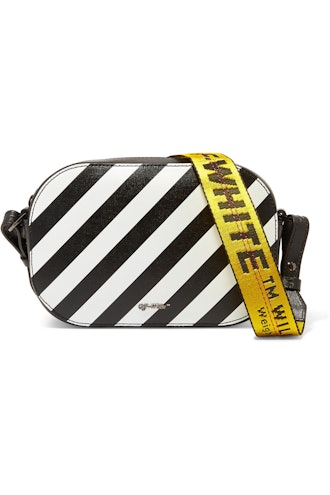 Striped Textured-Leather Camera Bag