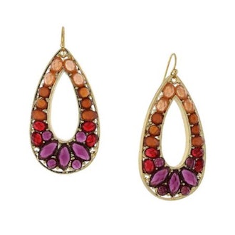 1928 Jewelry Trendy Goldtone Mellow Orange/ Purple/ Red Large Open Teardrop Statement Earrings