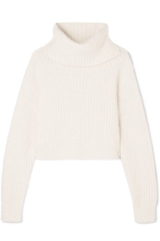Cropped Ribbed Wool-Blend Turtleneck Sweater