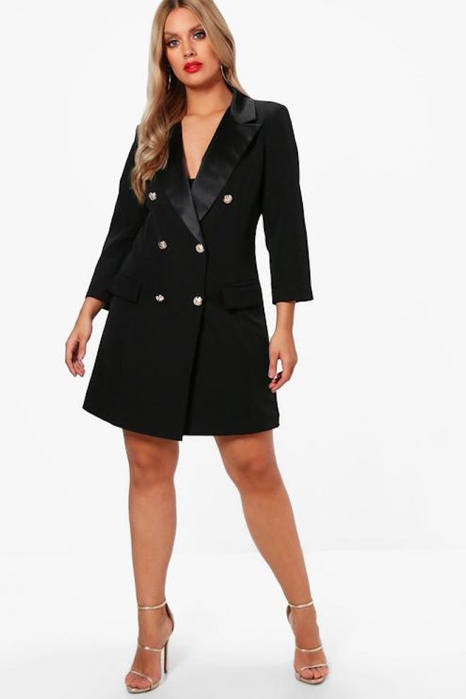 Plus Button Tuxedo Dress