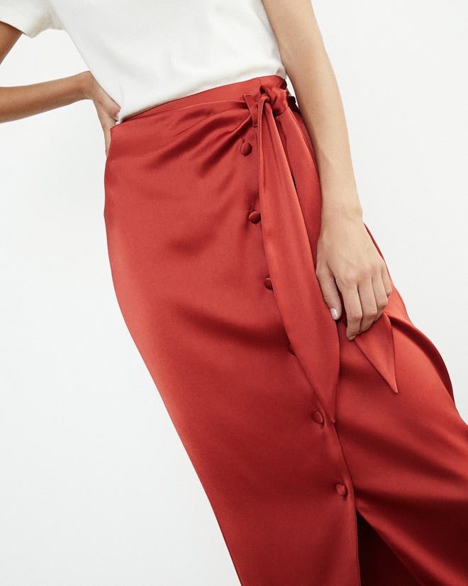 Red Satin Wrap Skirt