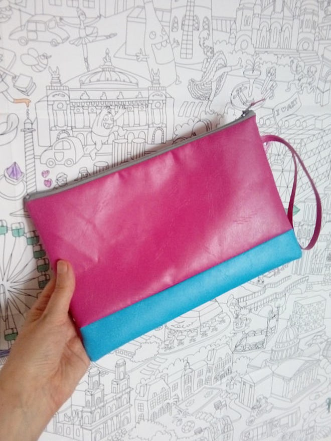 Recycled clutch bag evening bag holiday bag handbag pink bag pink and blue