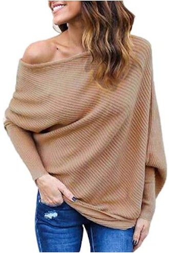 OTSLEY Women's Fall Off Shoulder Knitted Sexy Loose Batwing Sweater 