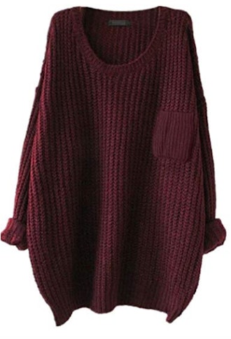 Alinfu Women’s Casual Unbalanced Crew Neck Knit Sweater Loose Pullover Cardigan