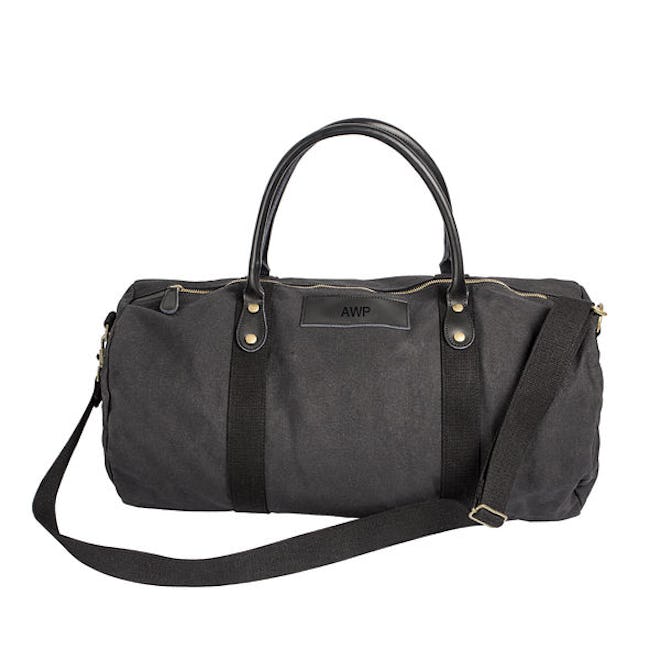 Personalized Canvas and Leather Duffle Bag in Black