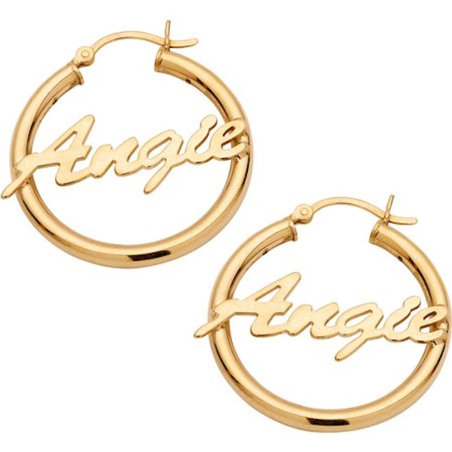 Personalized 14kt Gold Plated Sterling Silver Name Hoop Earrings
