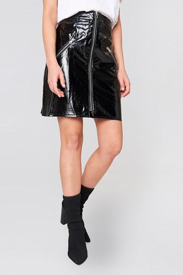 Front Zip Patent Skirt Black
