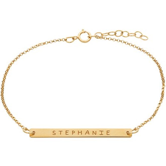 Personalized Gold over Sterling Silver Name Bar Bracelet