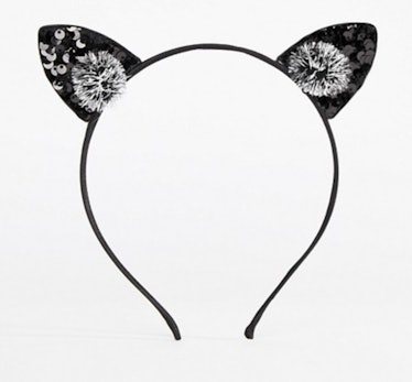 ASOS DESIGN HALLOWEEN Headband With Sequin Cat Ears And Poms In Black