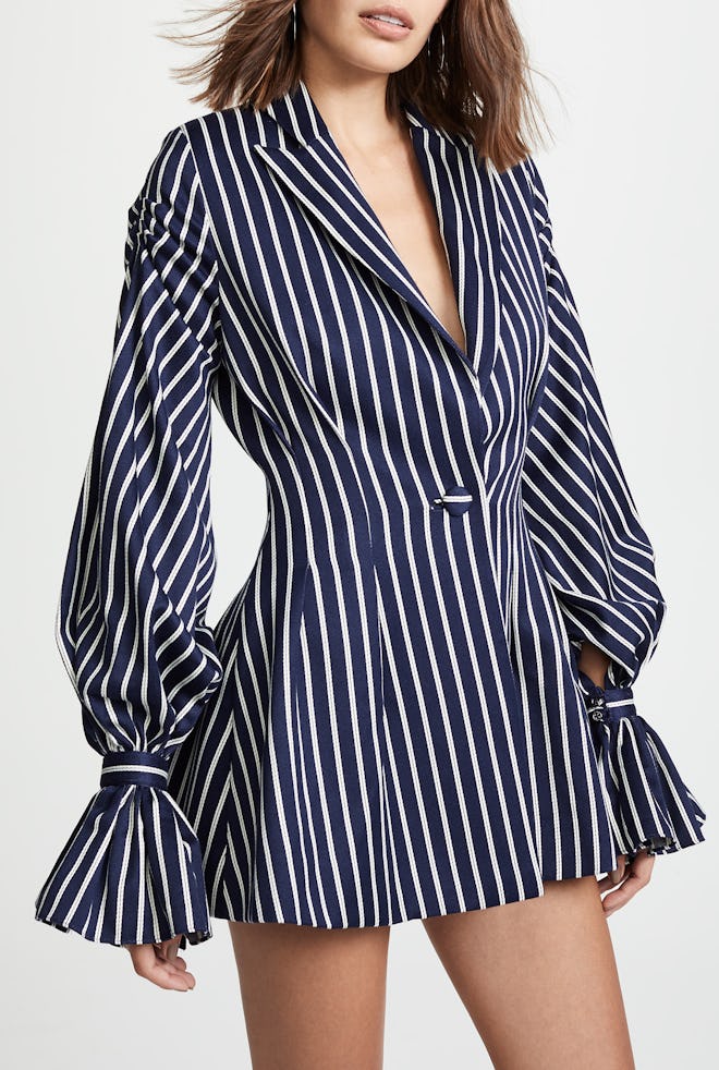 Pinstripe Ruffle Blazer Dress  