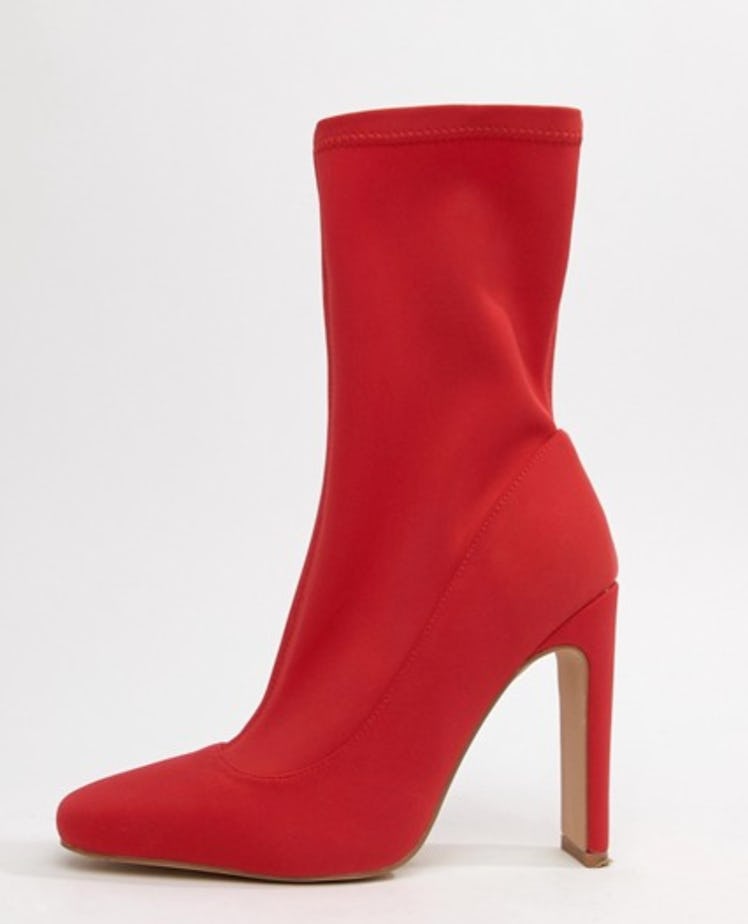 Missguided Square Toe Ankle Boot In Red
