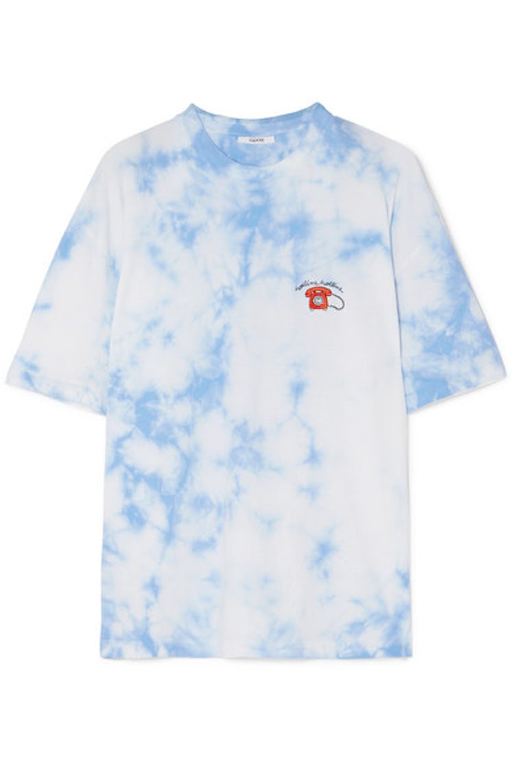 GANNI Ginsbourg Verbena embroidered tie-dyed cotton-jersey T-shirt