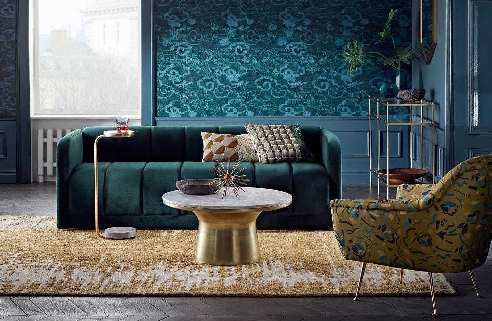 West elm store green velvet sofa