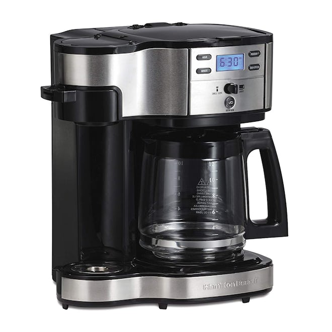 Hamilton Beach Single Serve Coffee Maker And Coffee Pot Maker, Programmable, Black/Stainless Steel