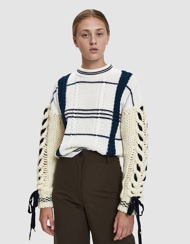Carven Contrast Cable Knit Sweater