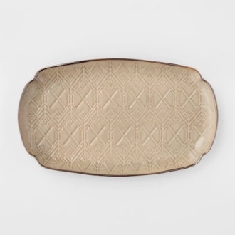 Cravings by Chrissy Teigen 13.75" Oval Stoneware Debossed Platter Tan