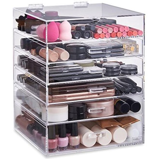 Beautify Extra Large 6 Tier Clear Acrylic Cosmetic Makeup Storage Cube Organizer with 5 Drawers