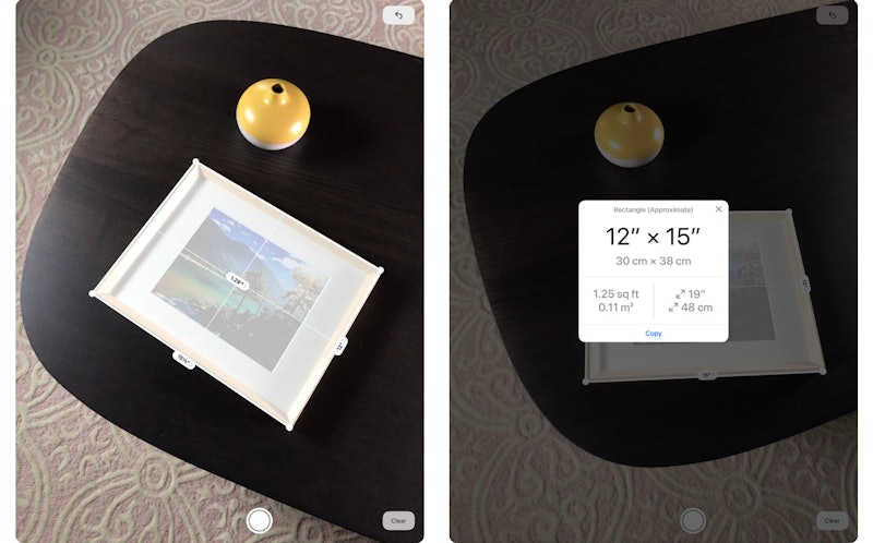 A picture frame measured through the measure app on the iOS12