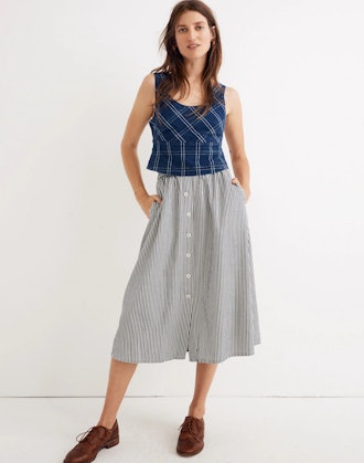 Palisade Button-Front Midi Skirt in Chambray Stripe