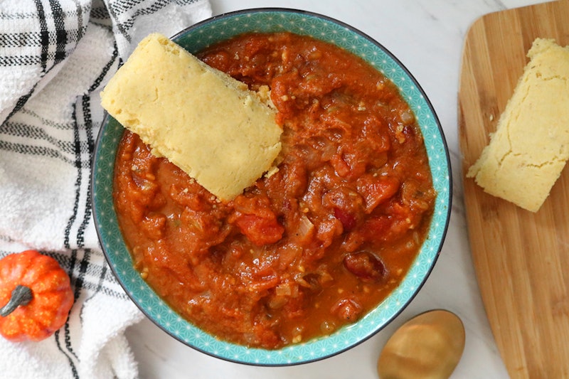 Vegan Pumpkin Chili served in a bowl on a table