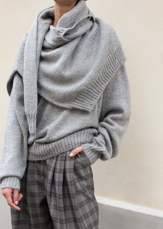 Heather Grey Attached Double Sweater