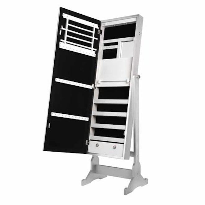 Adelyn Silver Full Length Jewelry Cheval Armoire - Makeup Storage
